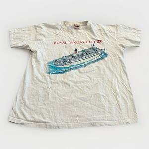 Vintage Signal Mega Tee White Royal Viking Line Cruise Ship T-Shirt Size L USA